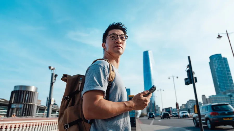 business traveler on the go