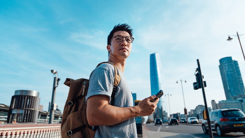 business traveler on the go