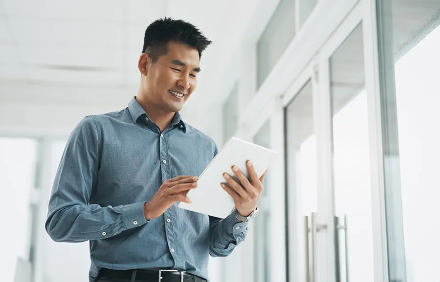 man on tablet