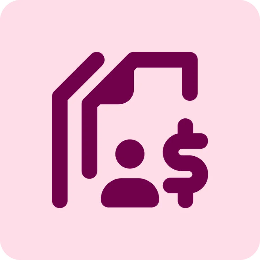 graphic of invoice, money, and person